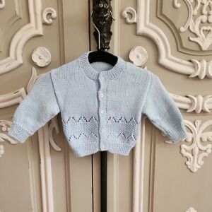 Handknitted Baby Boy Blue Knit Cardigan Size Newborn